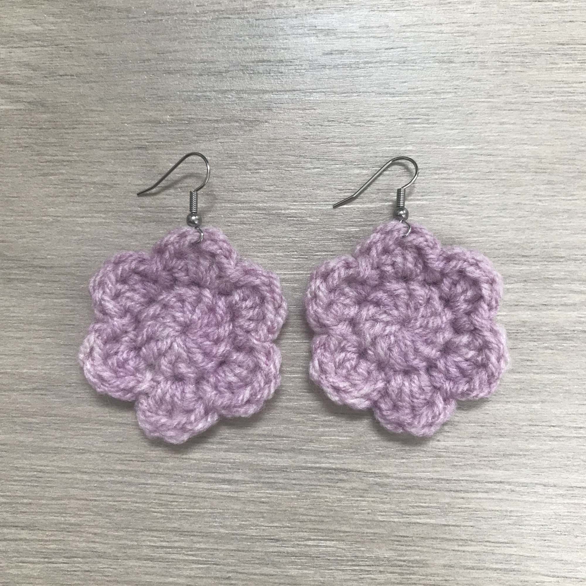 Mauve Crochet Flower Surgical Steel Hook Earrings