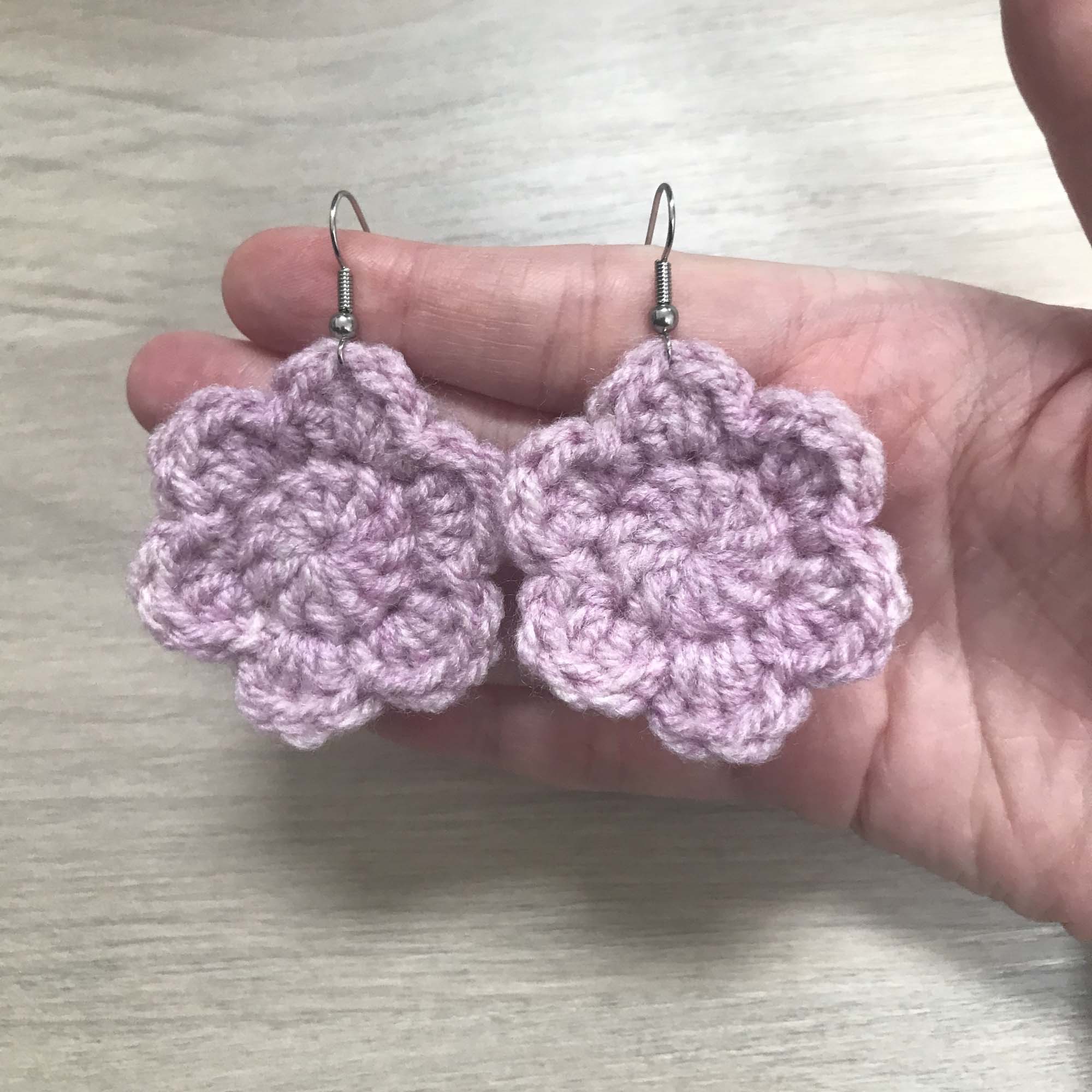 Mauve Crochet Flower Surgical Steel Hook Earrings
