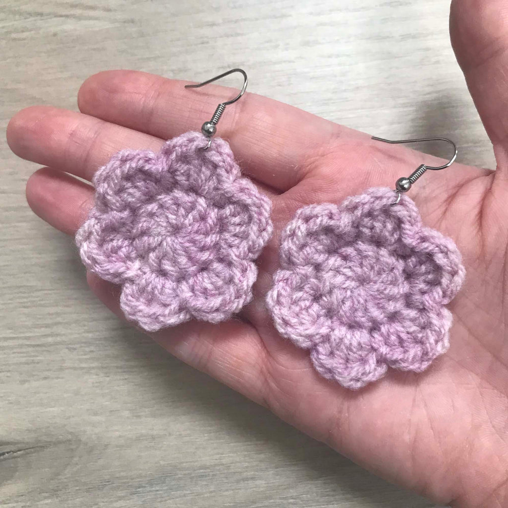 Mauve Crochet Flower Surgical Steel Hook Earrings