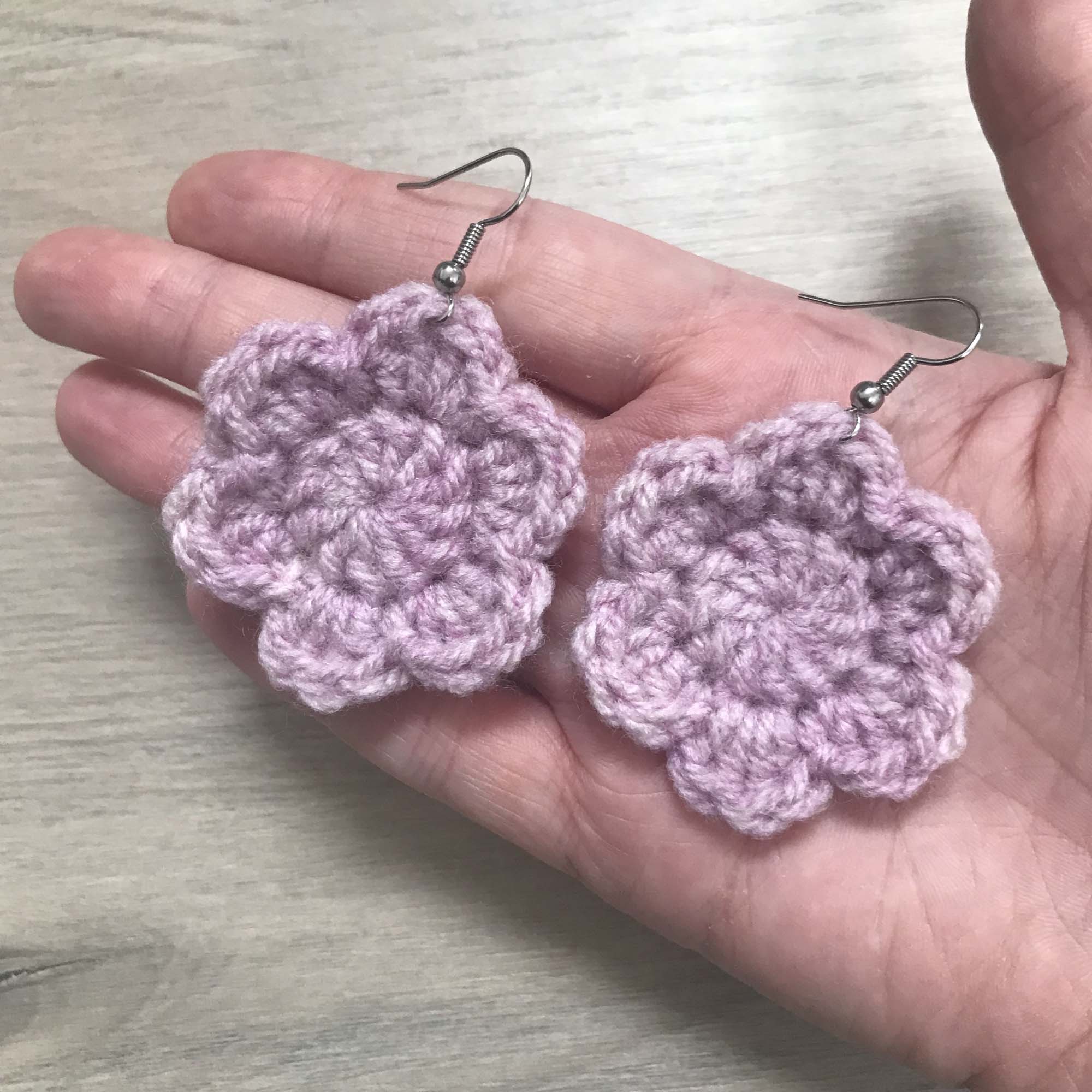 Mauve Crochet Flower Surgical Steel Hook Earrings