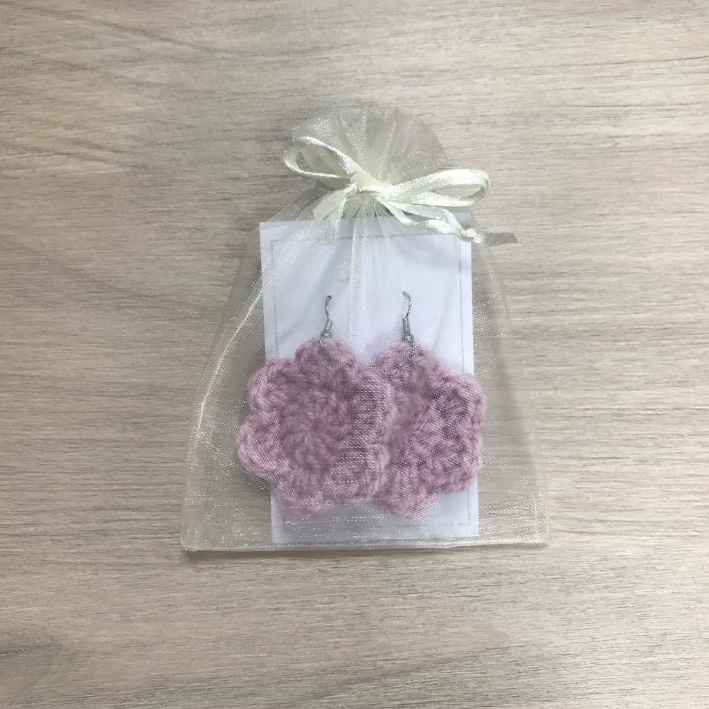 Mauve Crochet Flower Surgical Steel Hook Earrings