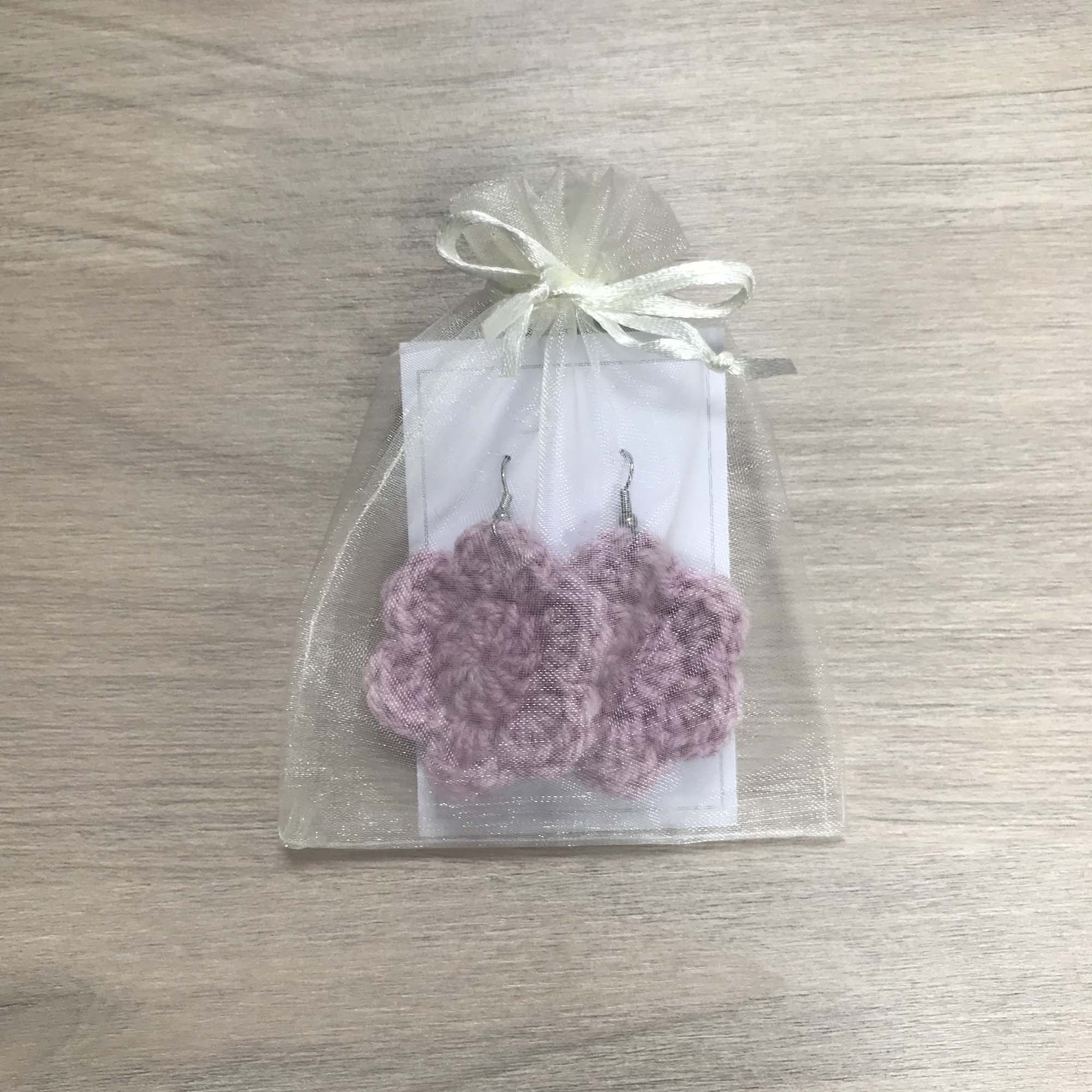 Mauve Crochet Flower Surgical Steel Hook Earrings