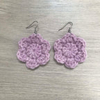 Mauve Crochet Flower Surgical Steel Hook Earrings