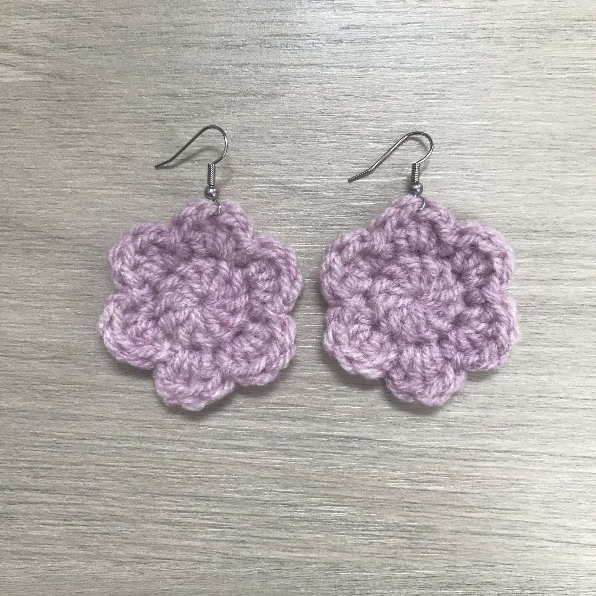 Mauve Crochet Flower Surgical Steel Hook Earrings