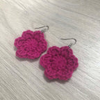 Fuchsia Crochet Flower Surgical Steel Hook Earrings