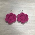 Fuchsia Crochet Flower Surgical Steel Hook Earrings