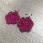 Fuchsia Crochet Flower Surgical Steel Hook Earrings