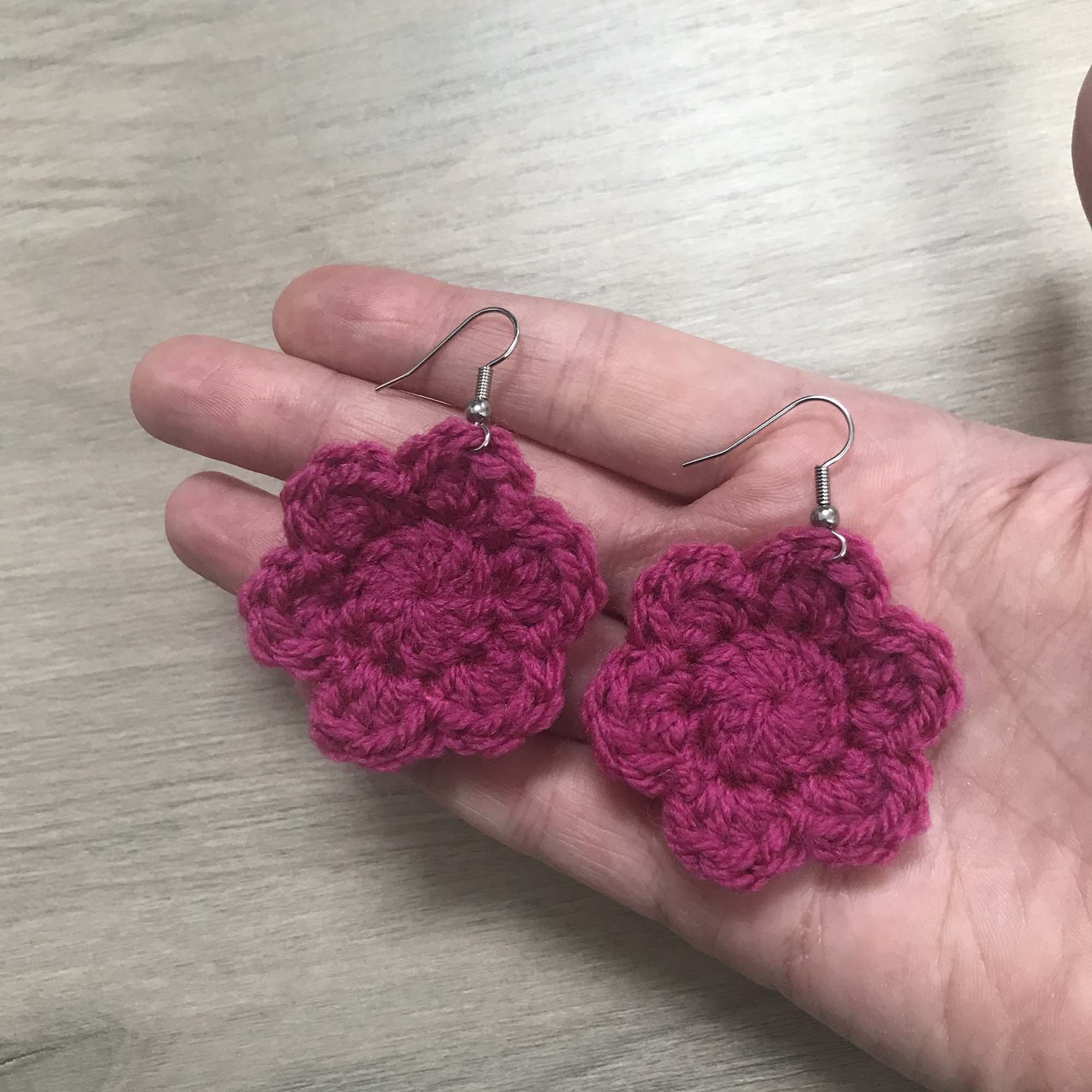 Fuchsia Crochet Flower Surgical Steel Hook Earrings