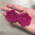 Fuchsia Crochet Flower Surgical Steel Hook Earrings