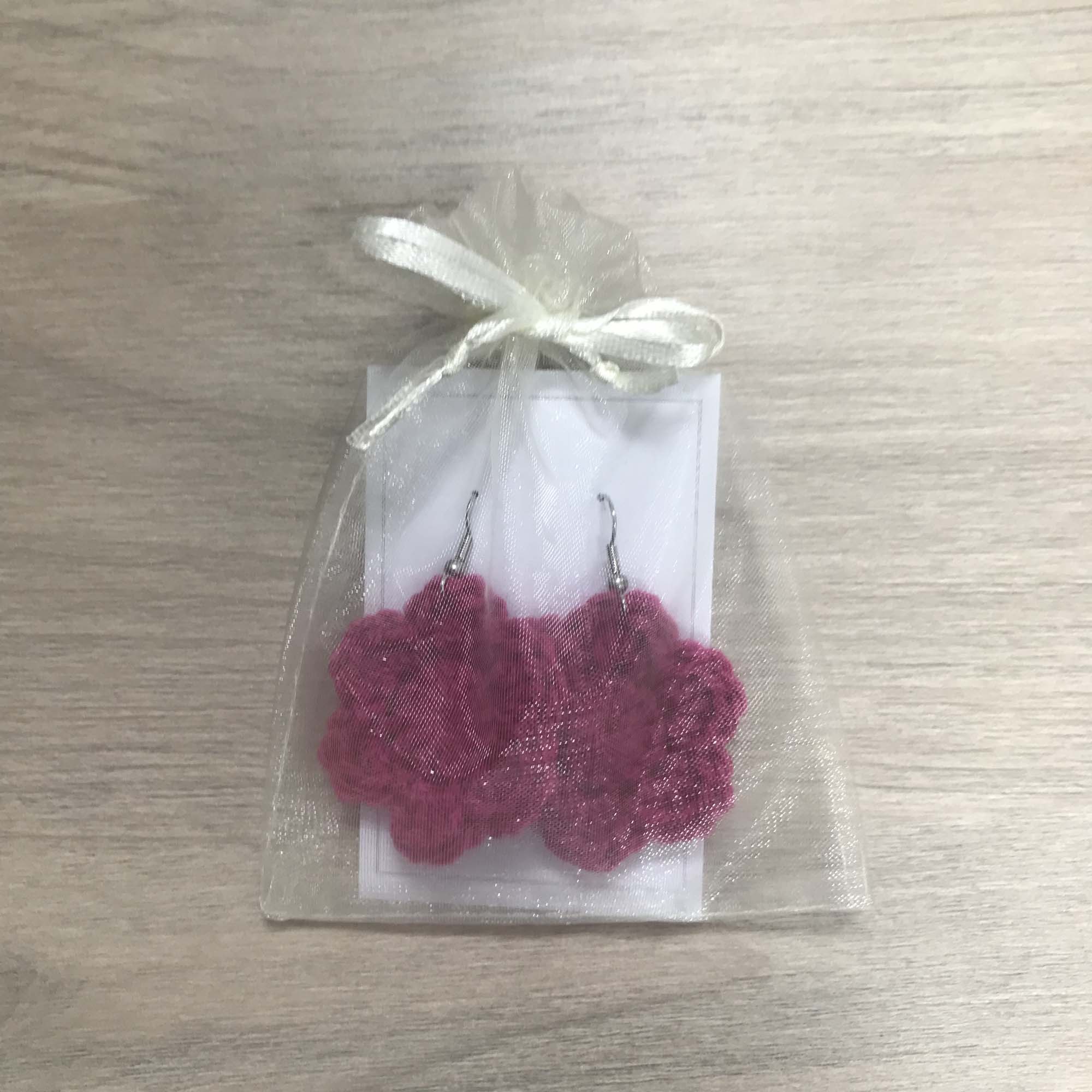 Fuchsia Crochet Flower Surgical Steel Hook Earrings