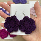 Dark Purple Crochet Flower Surgical Steel Hook Earrings