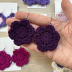 Dark Purple Crochet Flower Surgical Steel Hook Earrings