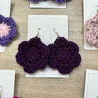 Dark Purple Crochet Flower Surgical Steel Hook Earrings