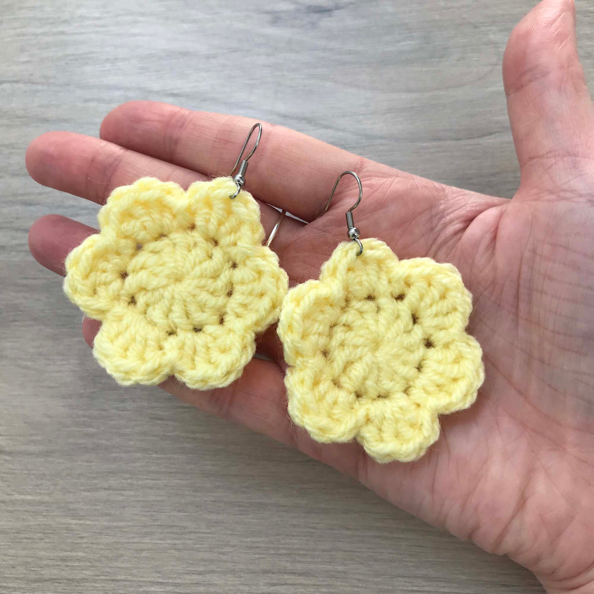 Light Yellow Crochet Flower Surgical Steel Hook Earrings