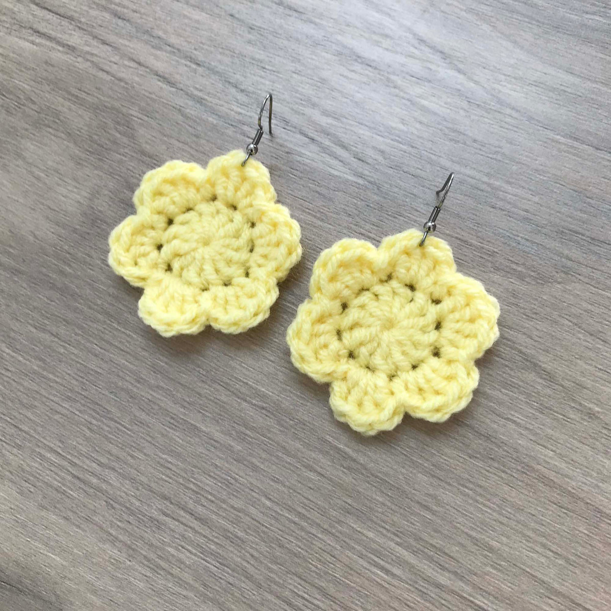 Light Yellow Crochet Flower Surgical Steel Hook Earrings