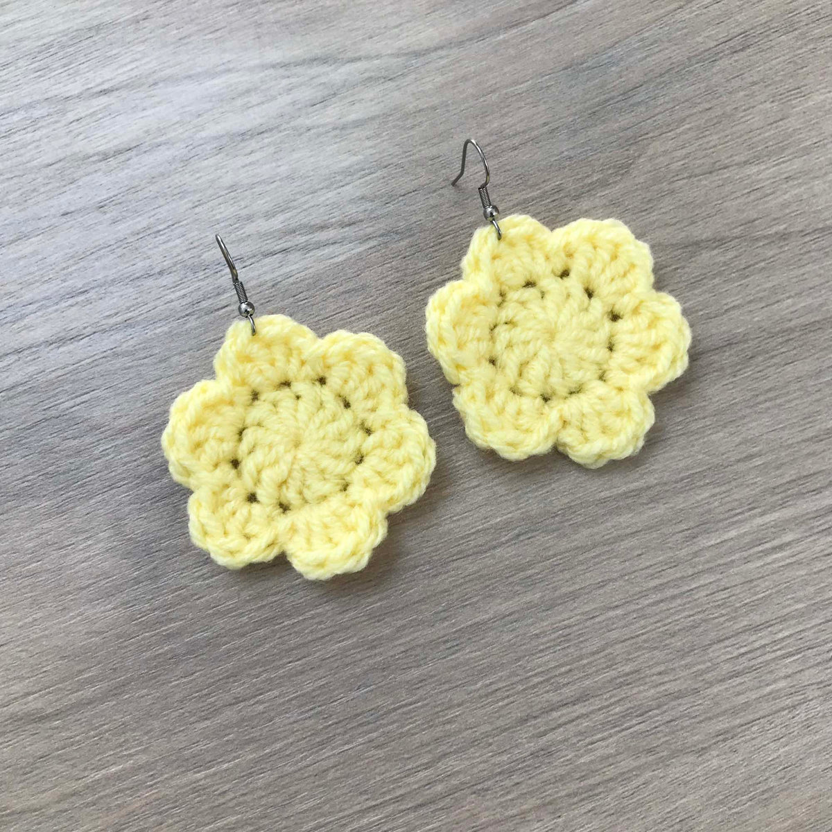 Light Yellow Crochet Flower Surgical Steel Hook Earrings