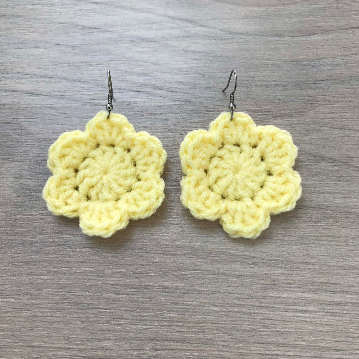 Light Yellow Crochet Flower Surgical Steel Hook Earrings