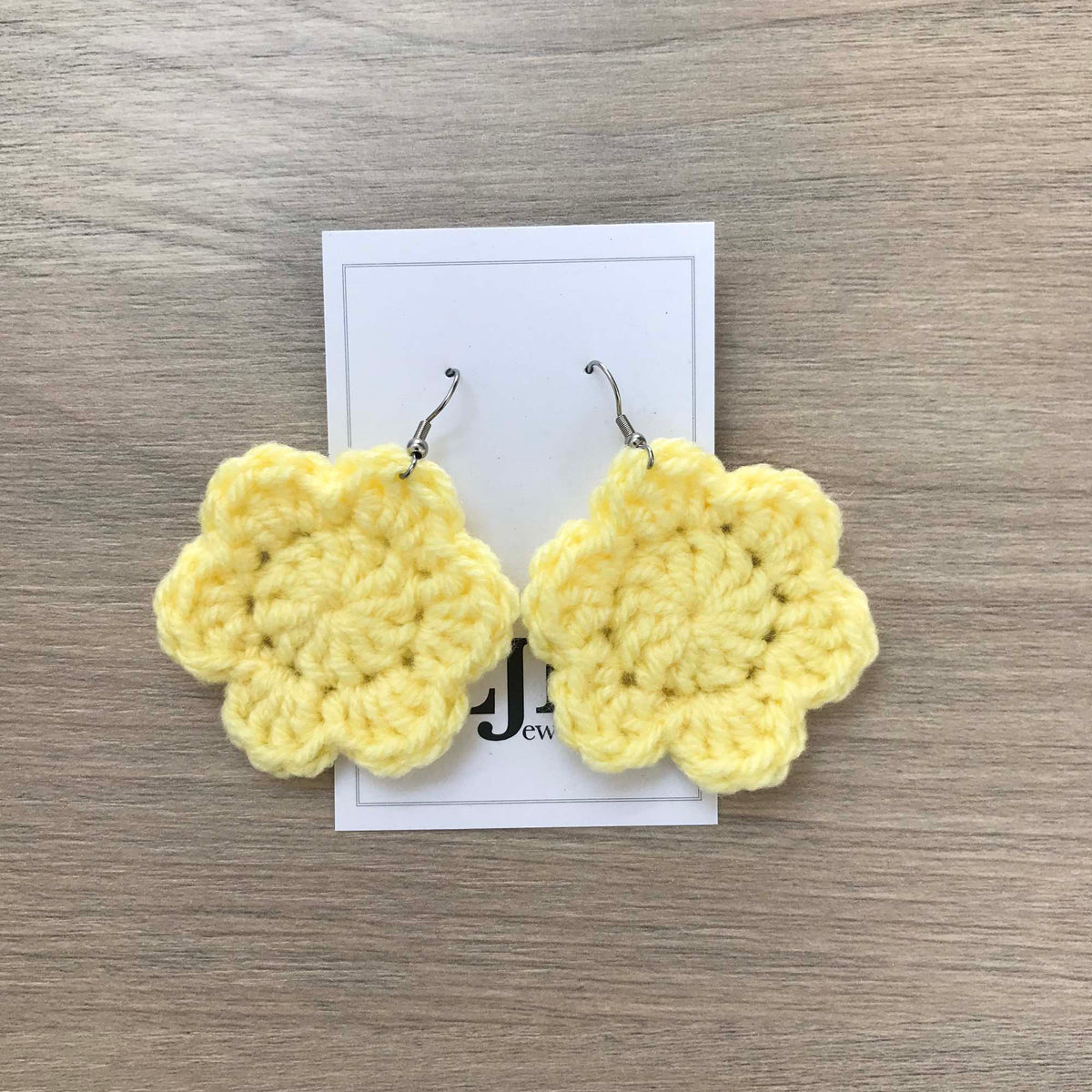Light Yellow Crochet Flower Surgical Steel Hook Earrings