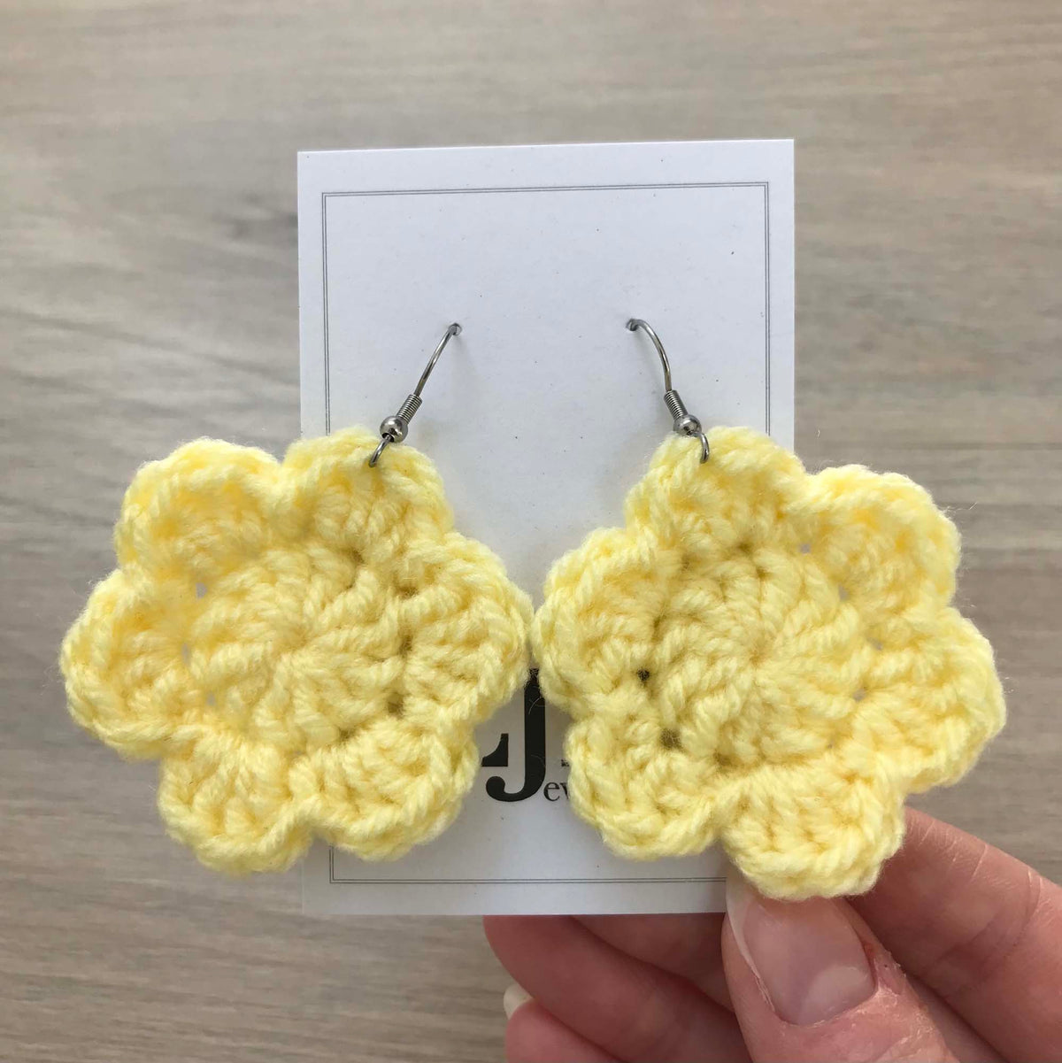 Light Yellow Crochet Flower Surgical Steel Hook Earrings