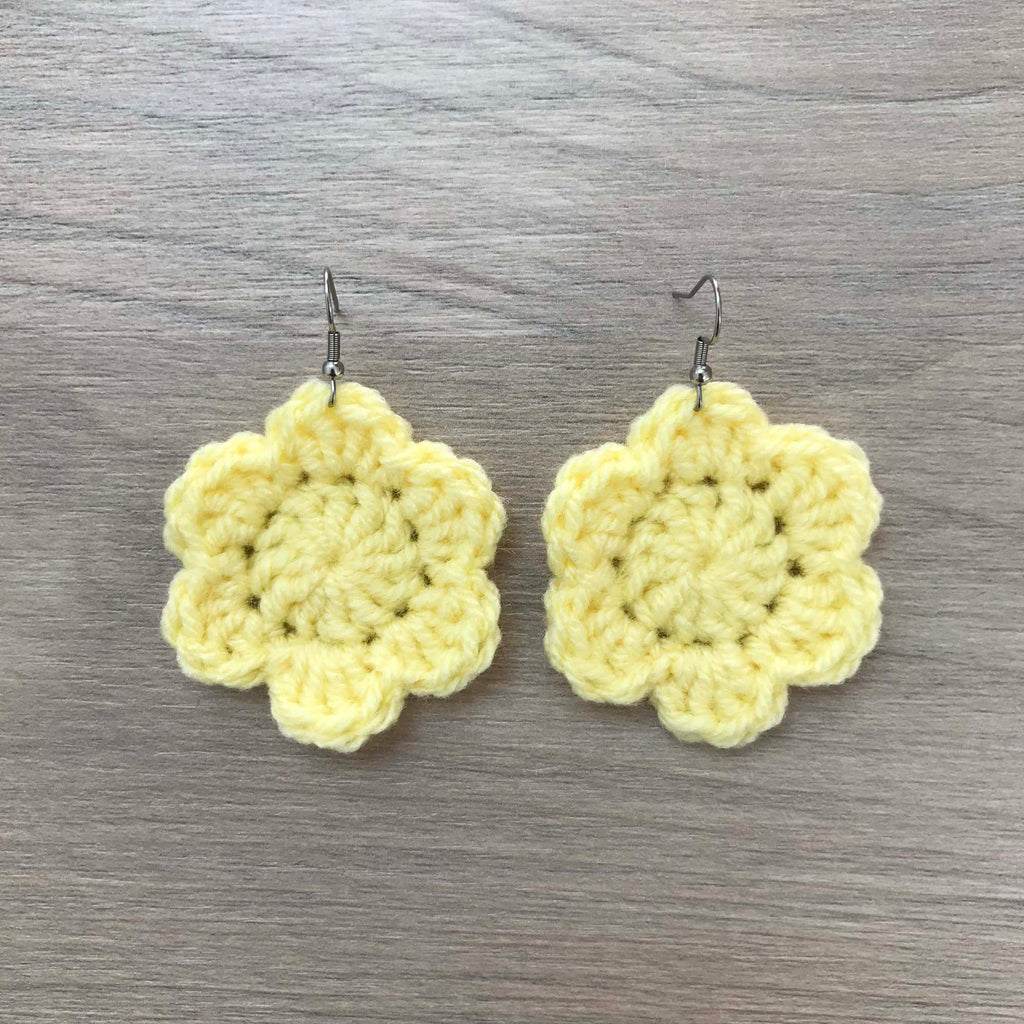 Light Yellow Crochet Flower Surgical Steel Hook Earrings