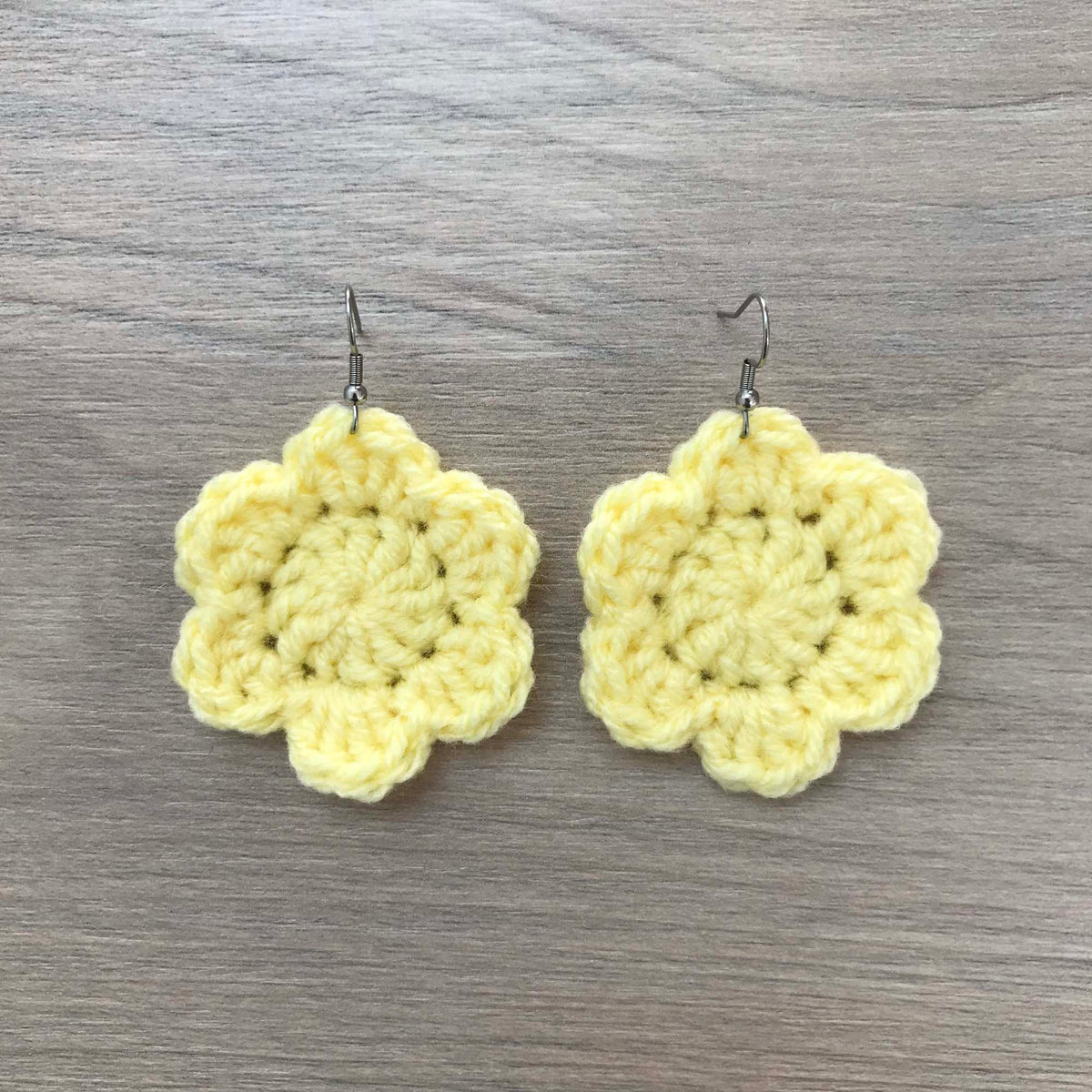 Light Yellow Crochet Flower Surgical Steel Hook Earrings