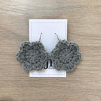 Grey Crochet Flower Surgical Steel Hook Earrings