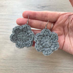 Grey Crochet Flower Surgical Steel Hook Earrings