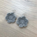 Grey Crochet Flower Surgical Steel Hook Earrings