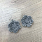 Grey Crochet Flower Surgical Steel Hook Earrings