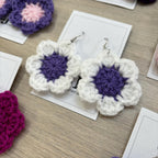 Purple and White Crochet Flower Surgical Steel Hook Earrings