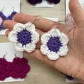 Purple and White Crochet Flower Surgical Steel Hook Earrings