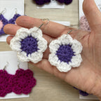 Purple and White Crochet Flower Surgical Steel Hook Earrings