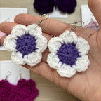 Purple and White Crochet Flower Surgical Steel Hook Earrings