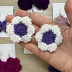 Purple and White Crochet Flower Surgical Steel Hook Earrings