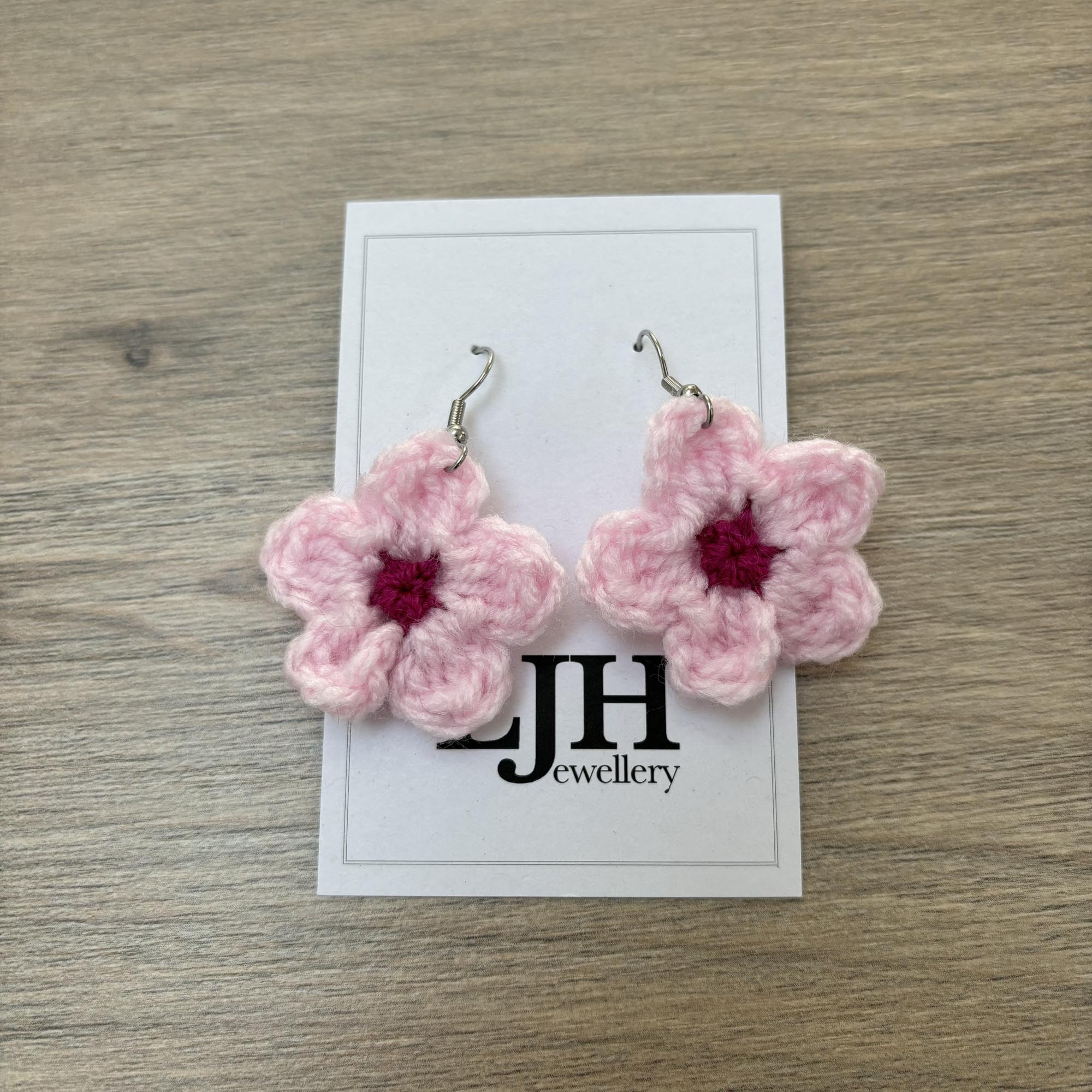 Cherry Blossom Crochet Flower Surgical Steel Hook Earrings
