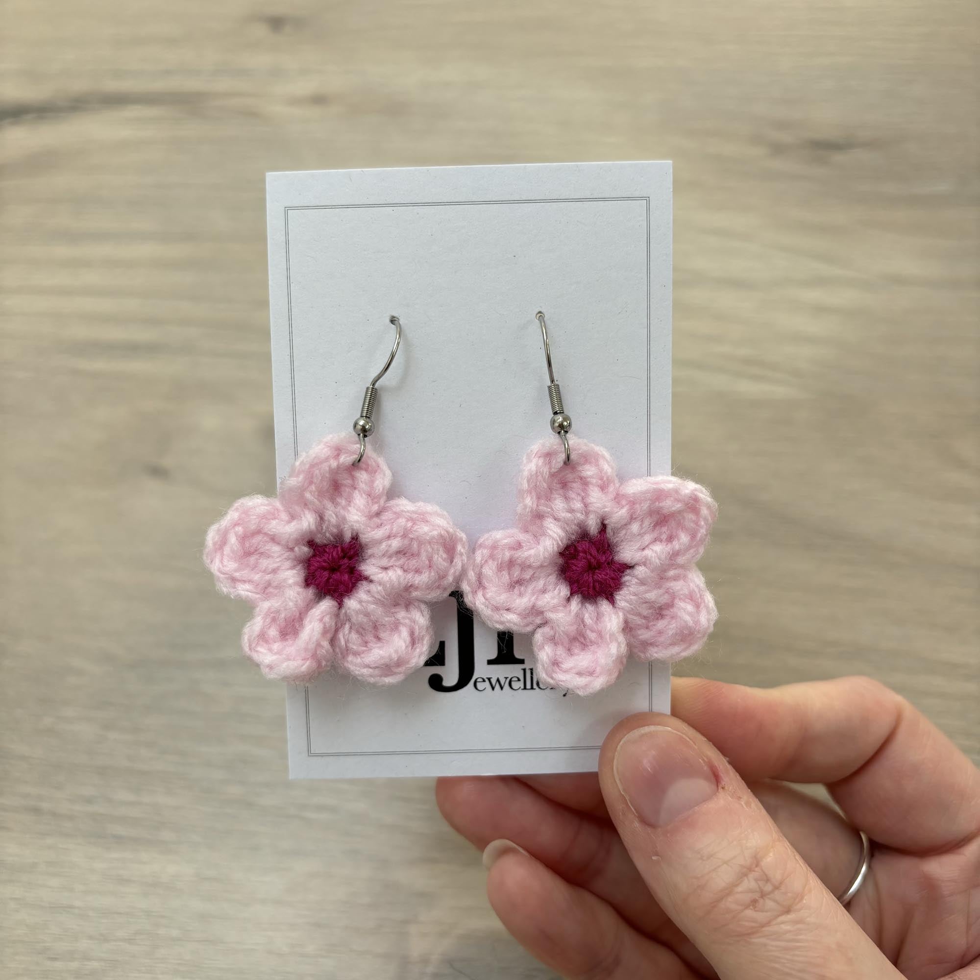 Cherry Blossom Crochet Flower Surgical Steel Hook Earrings