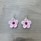 Cherry Blossom Crochet Flower Surgical Steel Hook Earrings