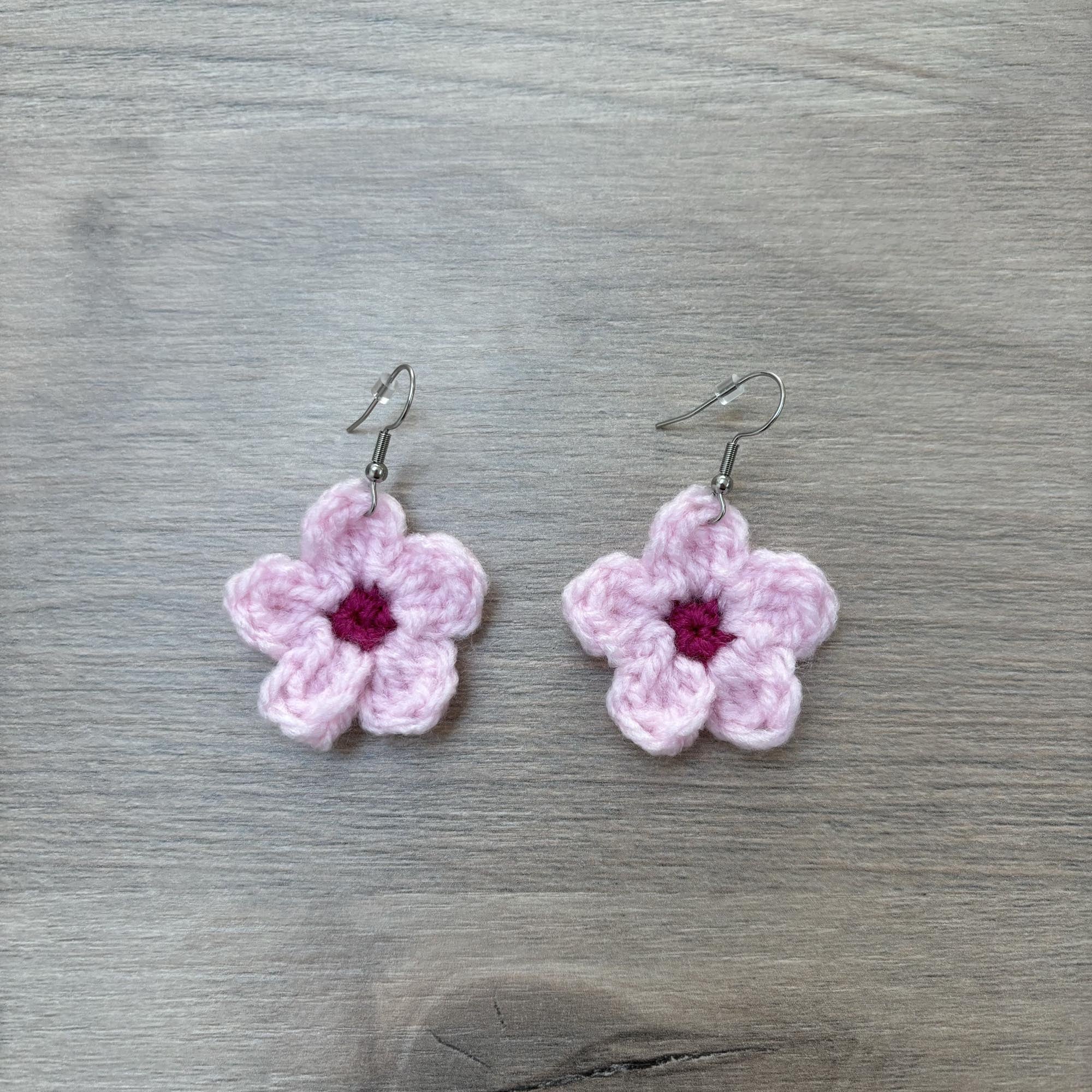 Cherry Blossom Crochet Flower Surgical Steel Hook Earrings