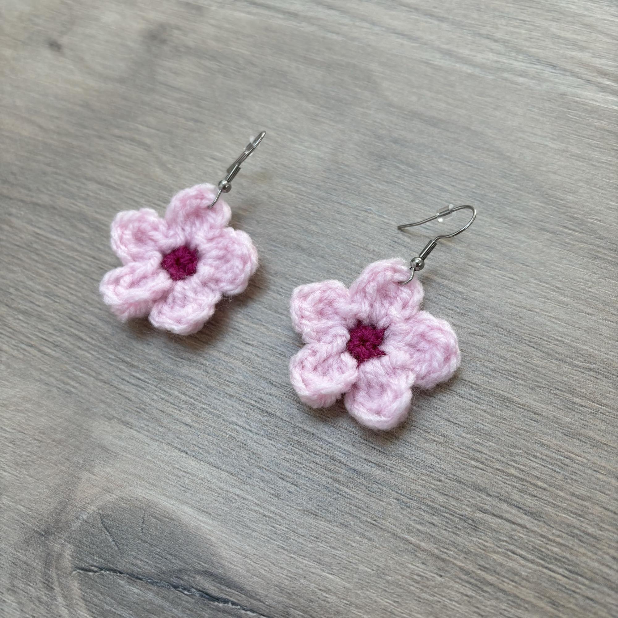 Cherry Blossom Crochet Flower Surgical Steel Hook Earrings