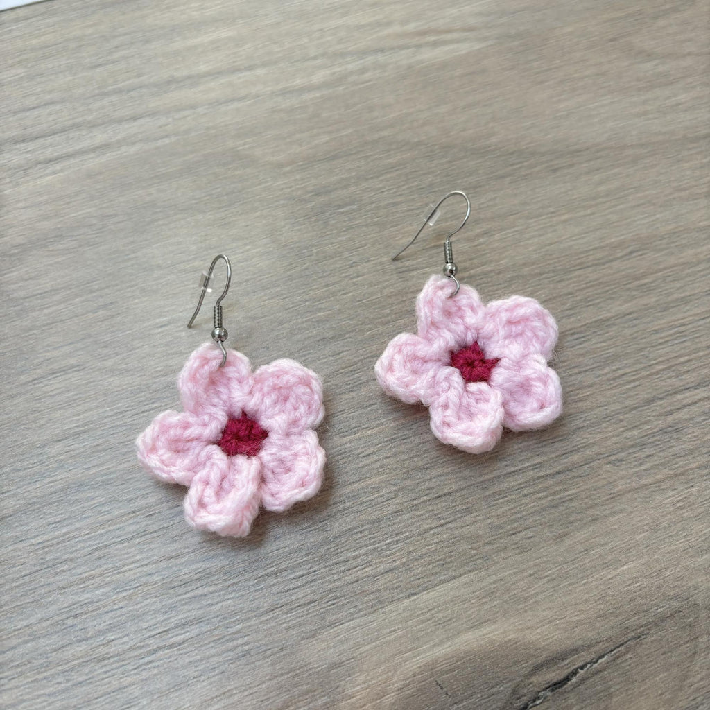 Cherry Blossom Crochet Flower Surgical Steel Hook Earrings