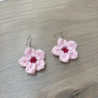 Cherry Blossom Crochet Flower Surgical Steel Hook Earrings