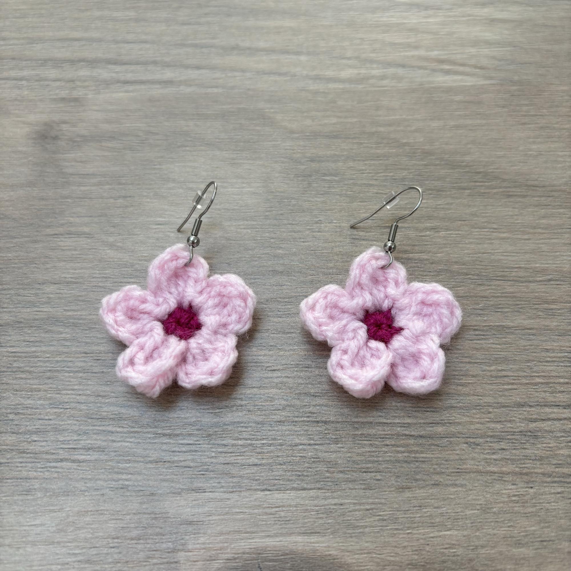 Cherry Blossom Crochet Flower Surgical Steel Hook Earrings