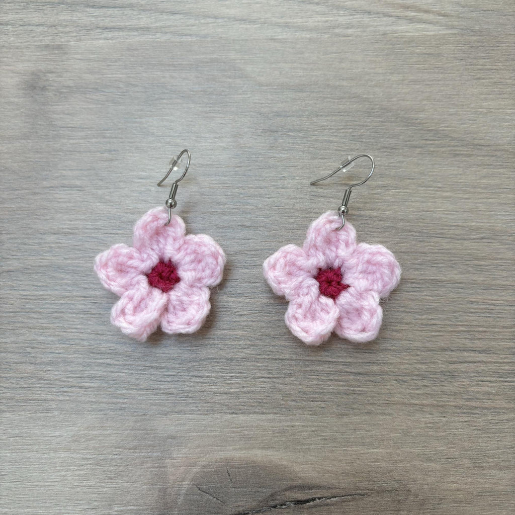 Cherry Blossom Crochet Flower Surgical Steel Hook Earrings