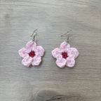 Cherry Blossom Crochet Flower Surgical Steel Hook Earrings