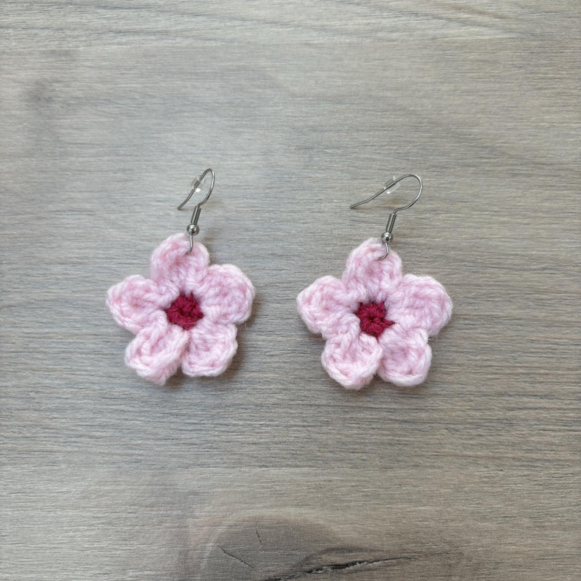 Cherry Blossom Crochet Flower Surgical Steel Hook Earrings