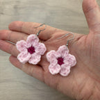 Cherry Blossom Crochet Flower Surgical Steel Hook Earrings