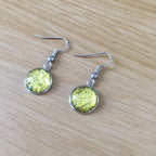 Handmade Lime Green Glitter Cabochon Surgical Steel Hook Earrings 14mm