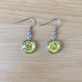 Handmade Lime Green Glitter Cabochon Surgical Steel Hook Earrings 14mm