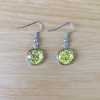 Handmade Lime Green Glitter Cabochon Surgical Steel Hook Earrings 14mm