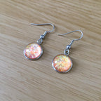 Handmade Orange Glitter Cabochon Surgical Steel Hook Earrings 14mm
